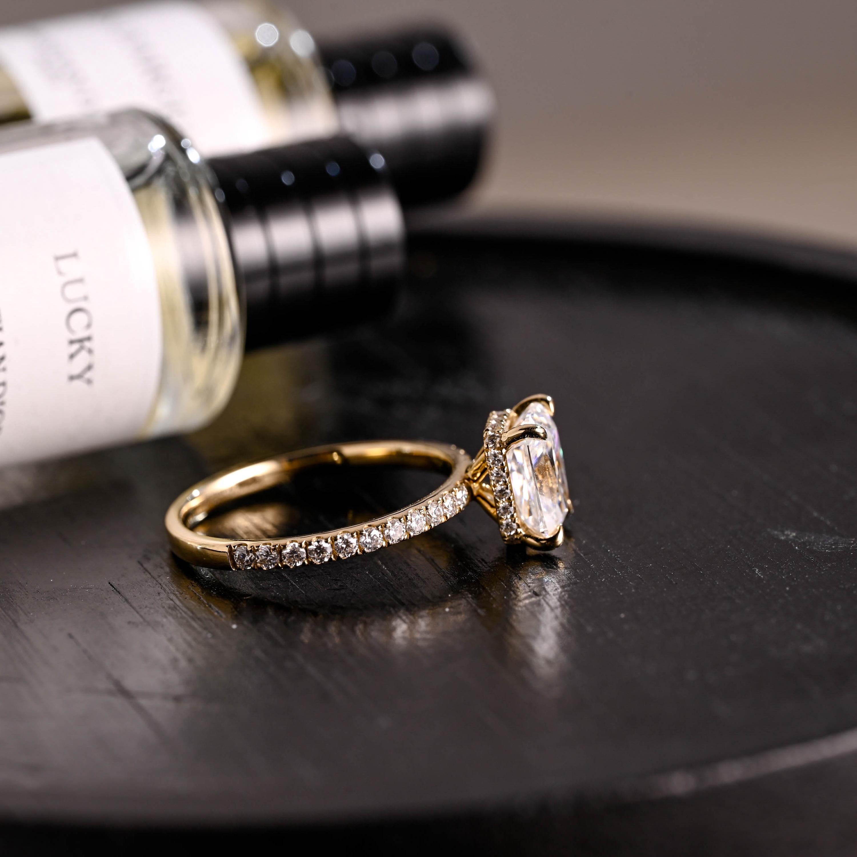 Solid Gold Half Eternity Radiant Cut Moissanite Engagement Ring, Anniversary Gift for Women Wife
