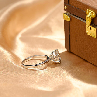 Solid Gold Solitaire Round Cut Moissanite Engagement Ring, Classic 6 Prongs Anniversary Ring for Women
