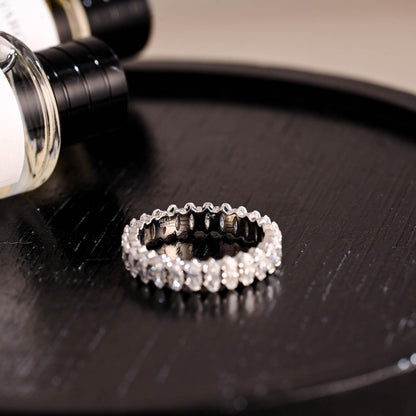 Solid Gold 2*4MM Crushed Ice Oval Moissanite Eternity Wedding Band