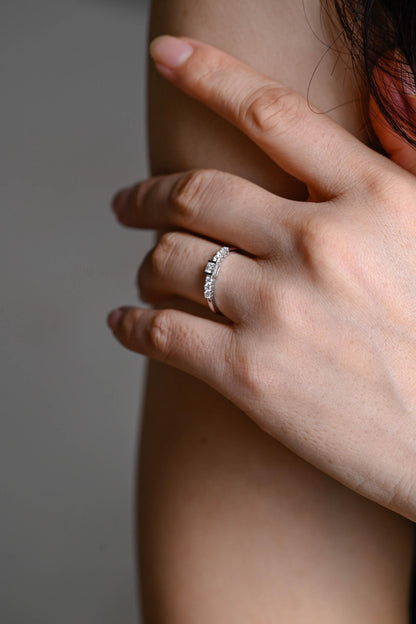Solid Gold Moissanite Wedding Band, Princess & Round Cut Ring