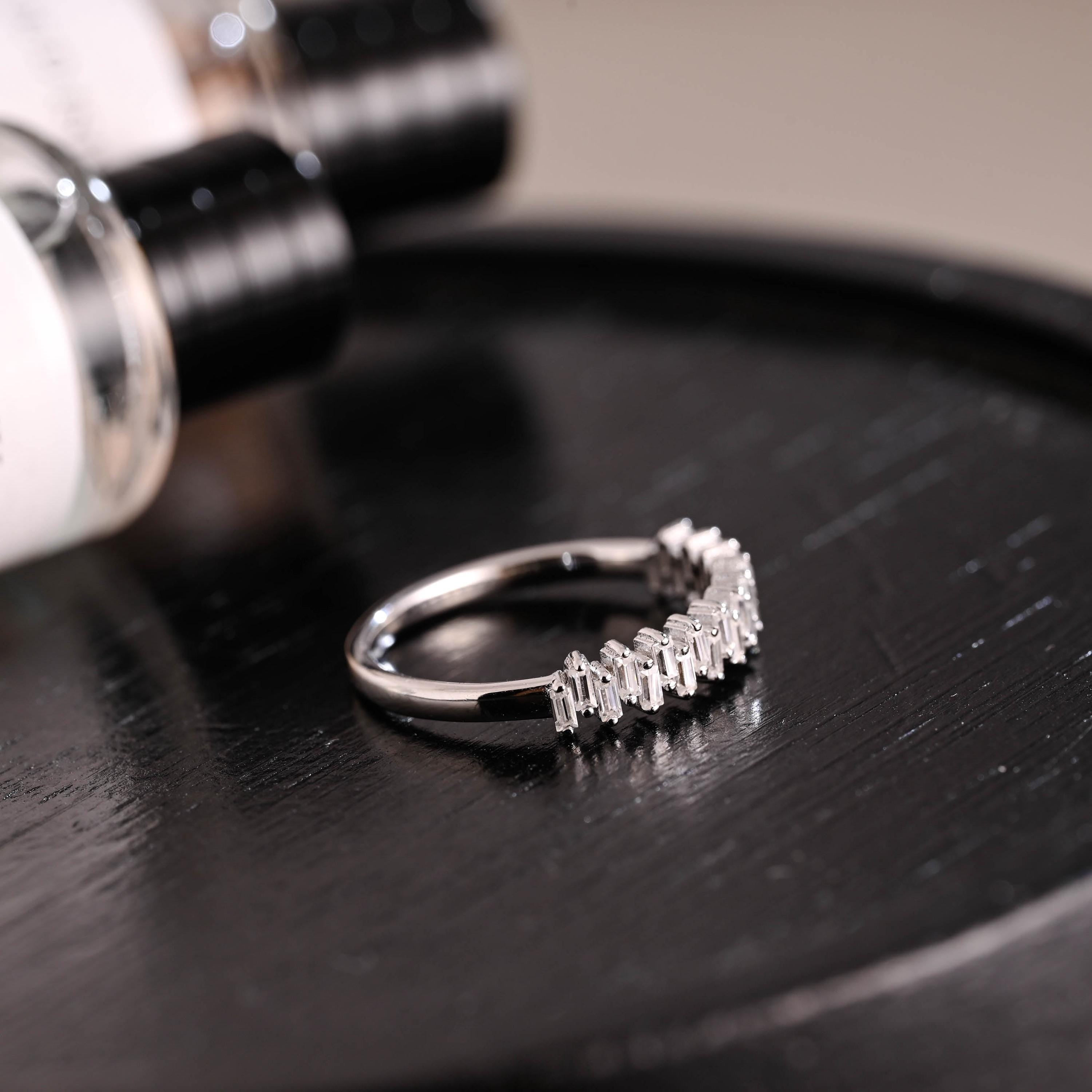 Solid Gold Baguette Moissanite Wedding Band, Anniversary Ring