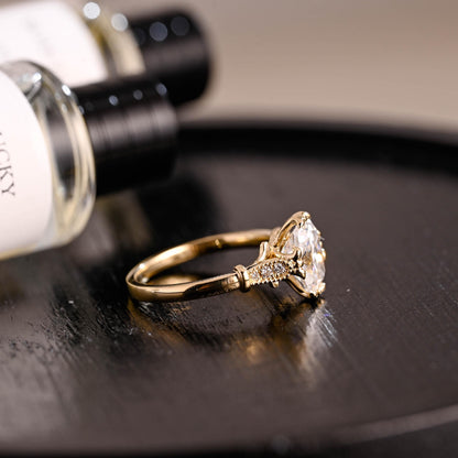 Solid Gold Filigree Elongated Beaded Milgrain Cushion Cut Moissanite Engagement Ring, Anniversary Ring