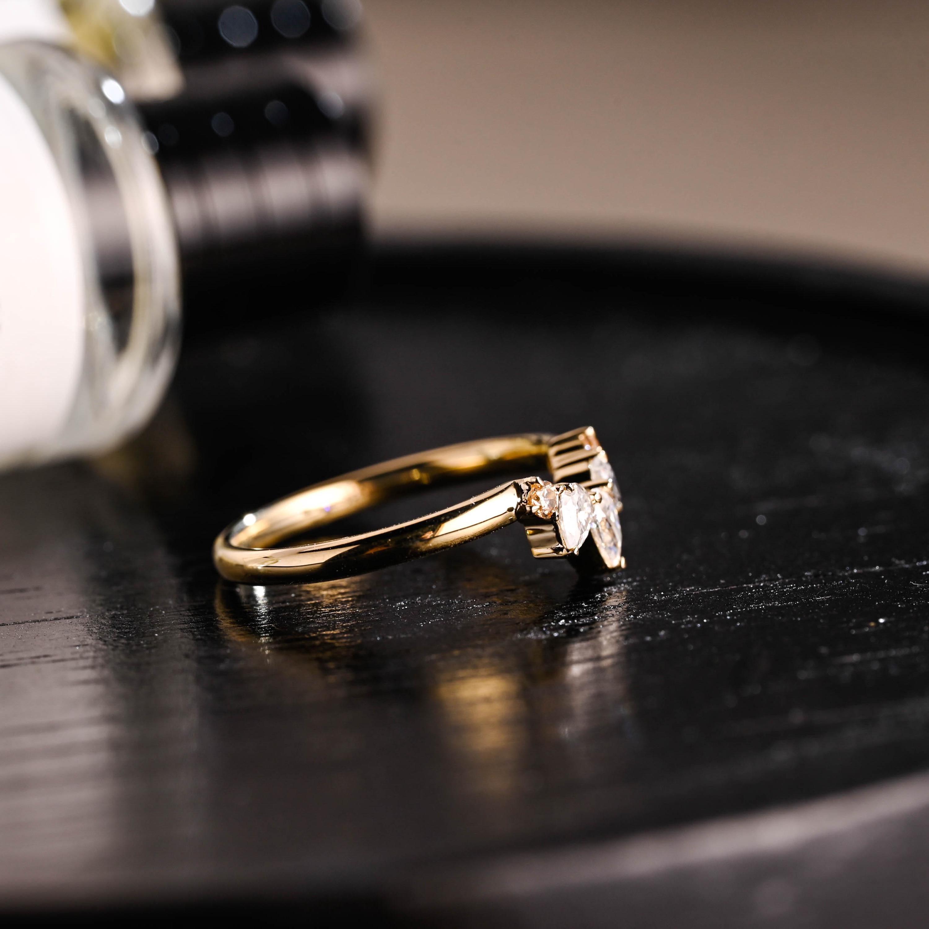 Solid Gold Champagne Moissanite Curved Wedding Band, Nest Ring