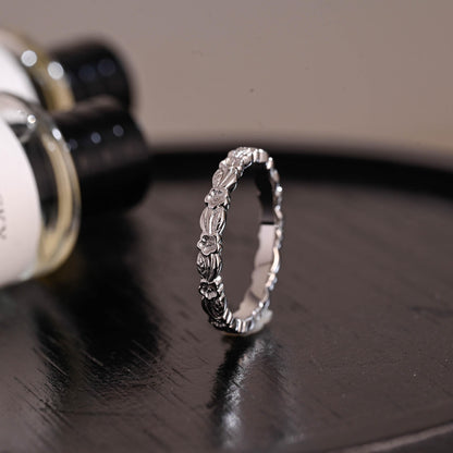 Solid Gold Floral Wedding Band, Nature Inspired Anniversary Ring