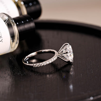 Half Pave Round Cut Moissanite Engagement Ring, Solid Gold Alternative 6 Prongs Anniversary Ring