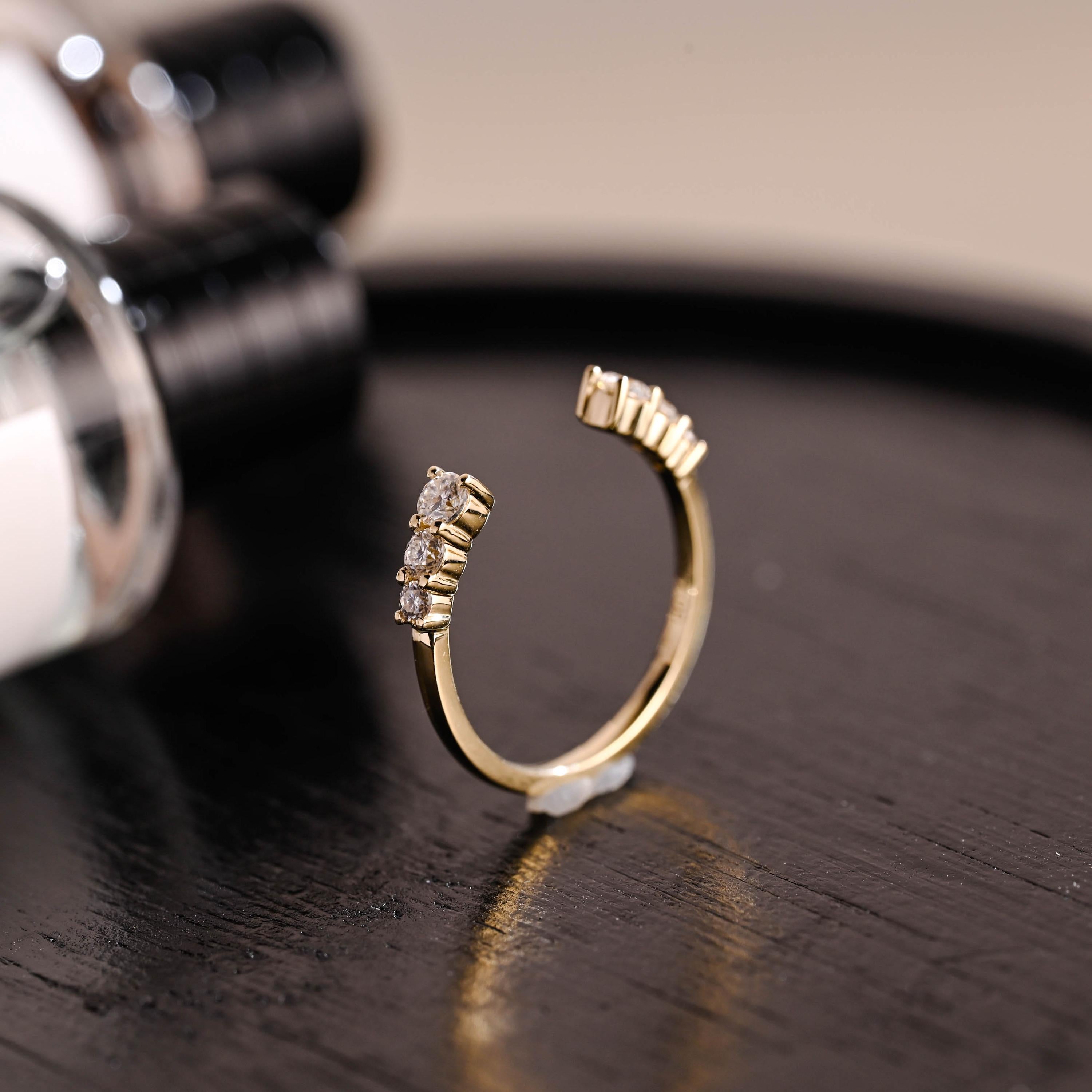 Solid Gold Moissanite Open Wedding Band, Stackable Anniversary Ring