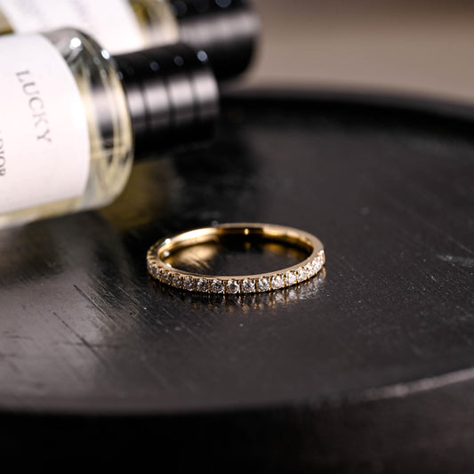 Solid Gold Moissanite Wedding Band, Round Cut Anniversary Ring