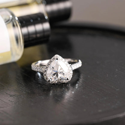 Solid Gold Heart Cut Moissanite Engagement Ring, Half Pave Band Ring Proposal Ring, Promise Ring, Wedding Ring