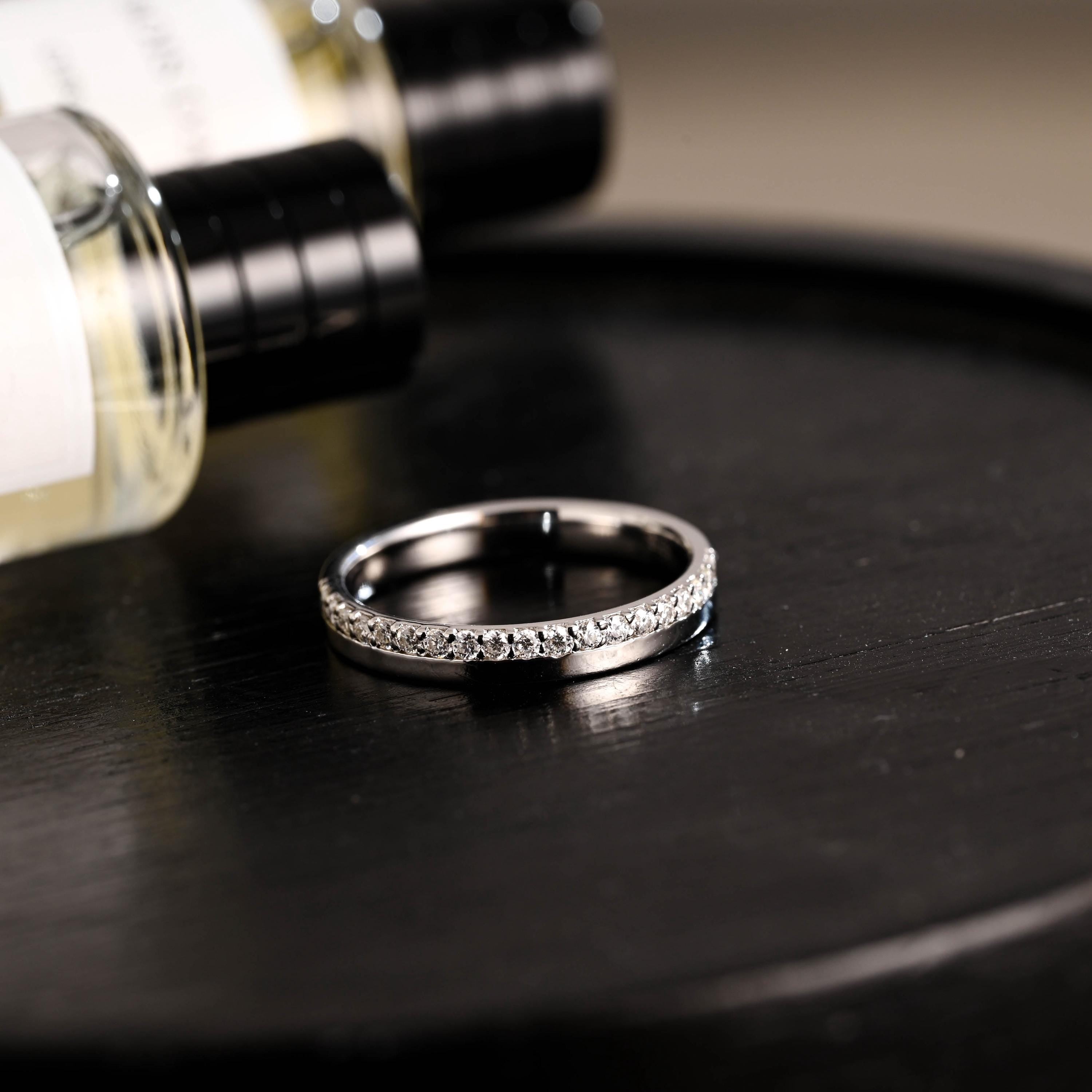 Solid Gold Moissanite Half Eternity Wedding Band, Anniversary Ring