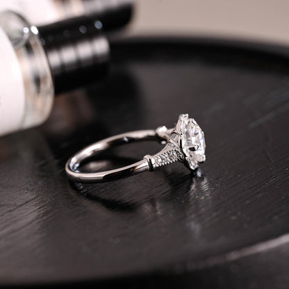 Solid Gold Round Cut Moissanite Engagement Ring, Anniversary Gift Birthday Gift for Women Wife