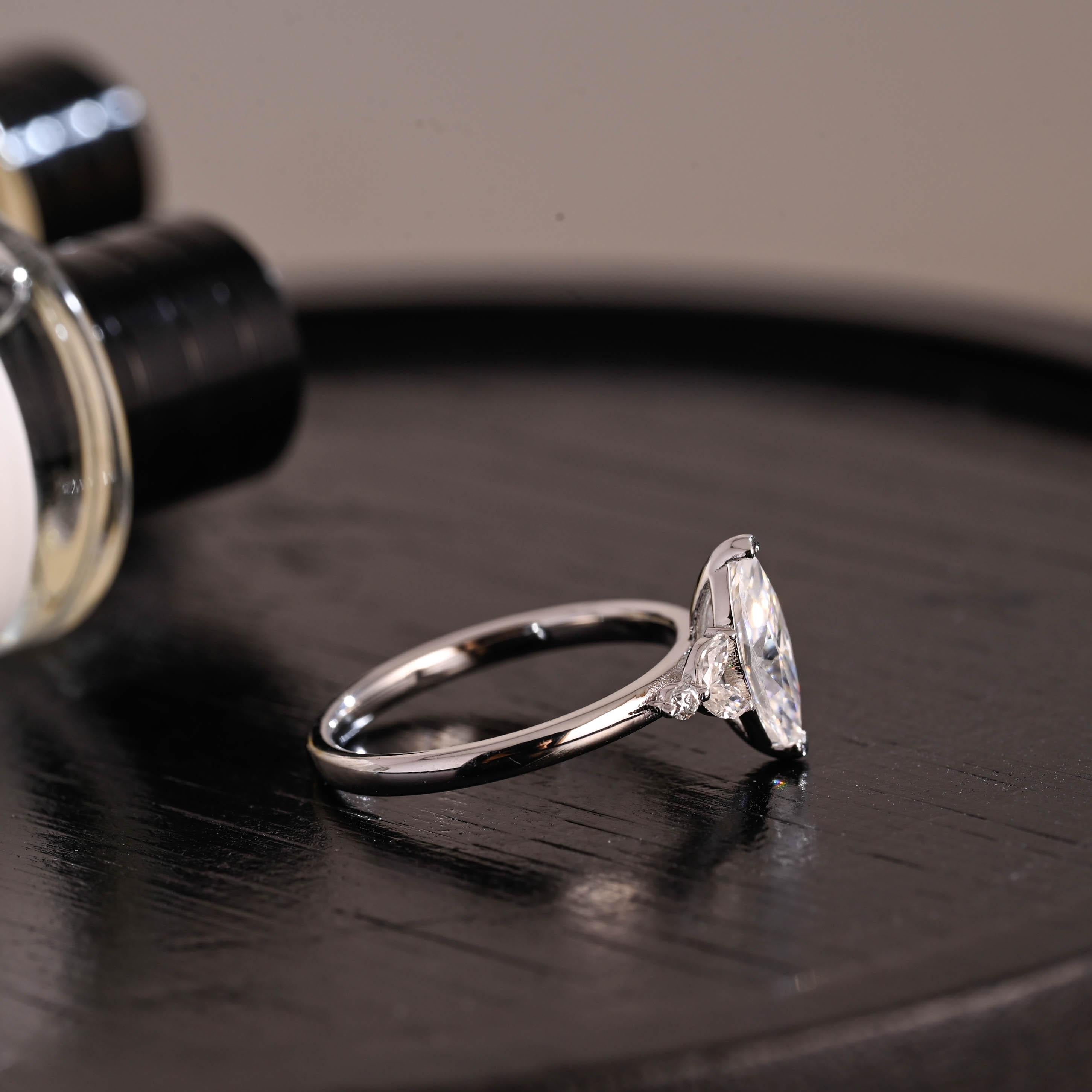 Solid Gold Marquise Moissanite Engagement Ring, Anniversary Gift