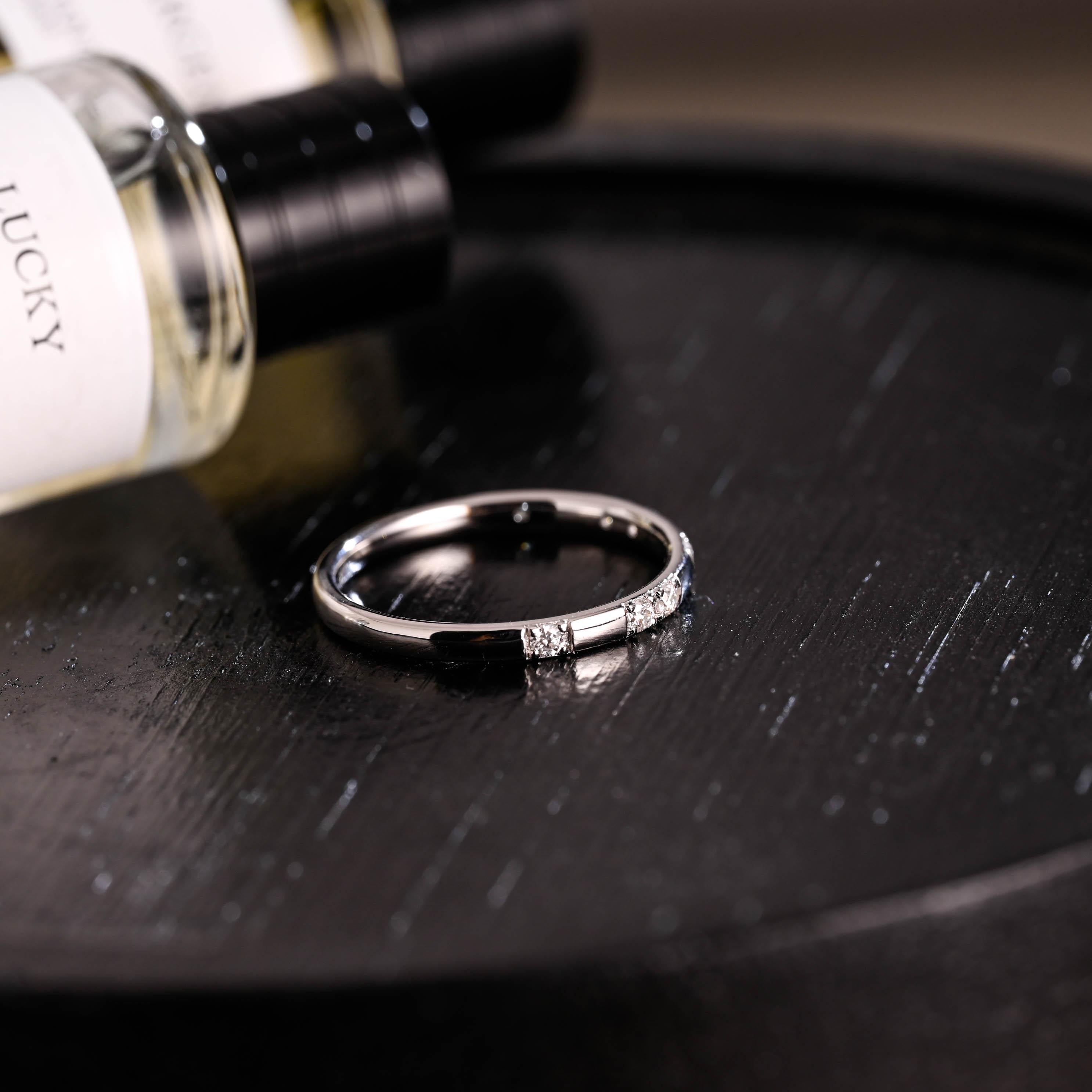 Solid Gold Round Cut Moissanite Wedding Band, Matching Ring