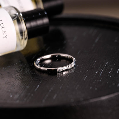 Solid Gold Round Cut Moissanite Wedding Band, Matching Ring