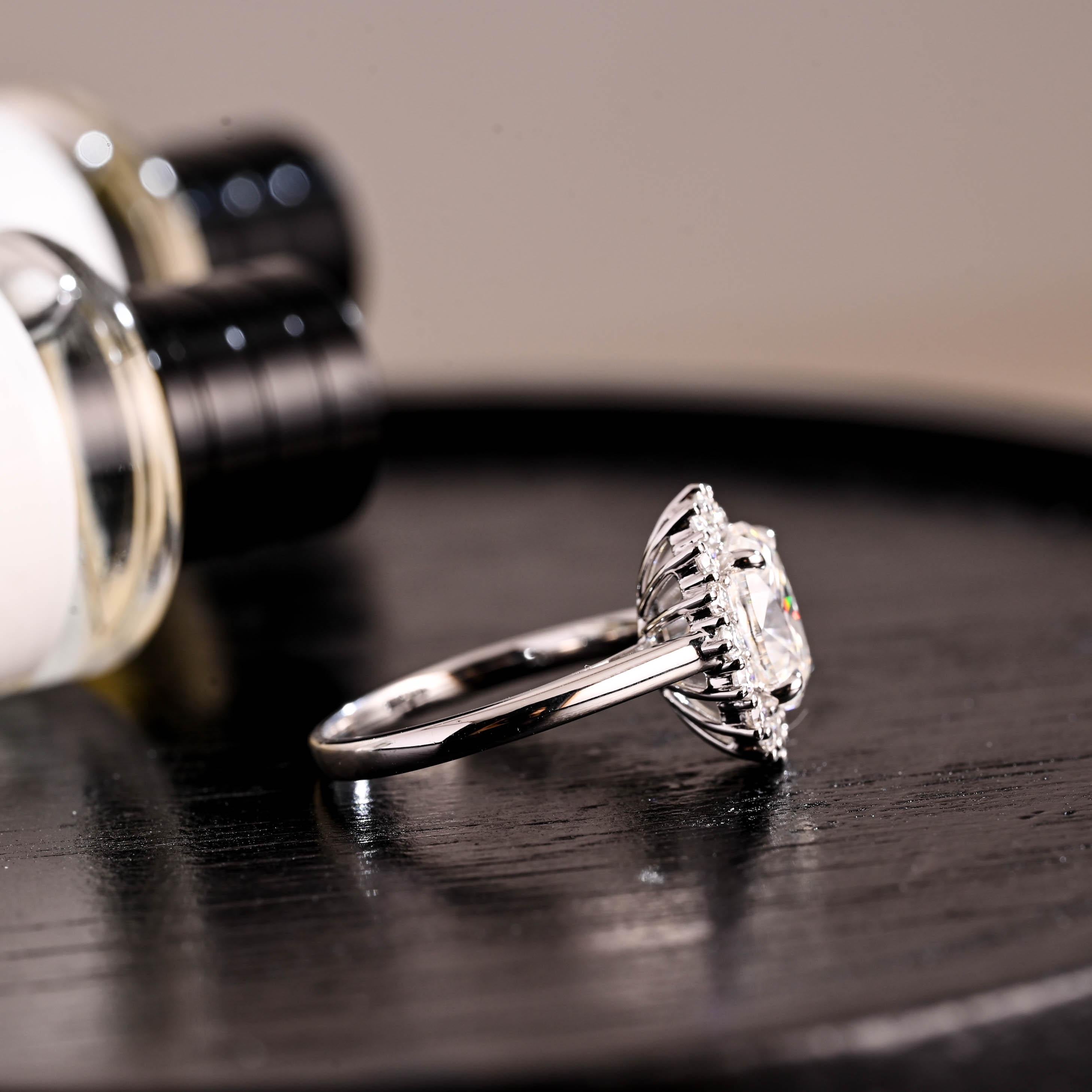 Solid Gold Starburst Oval Cut Moissanite Engagement Ring, Halo Wedding Ring