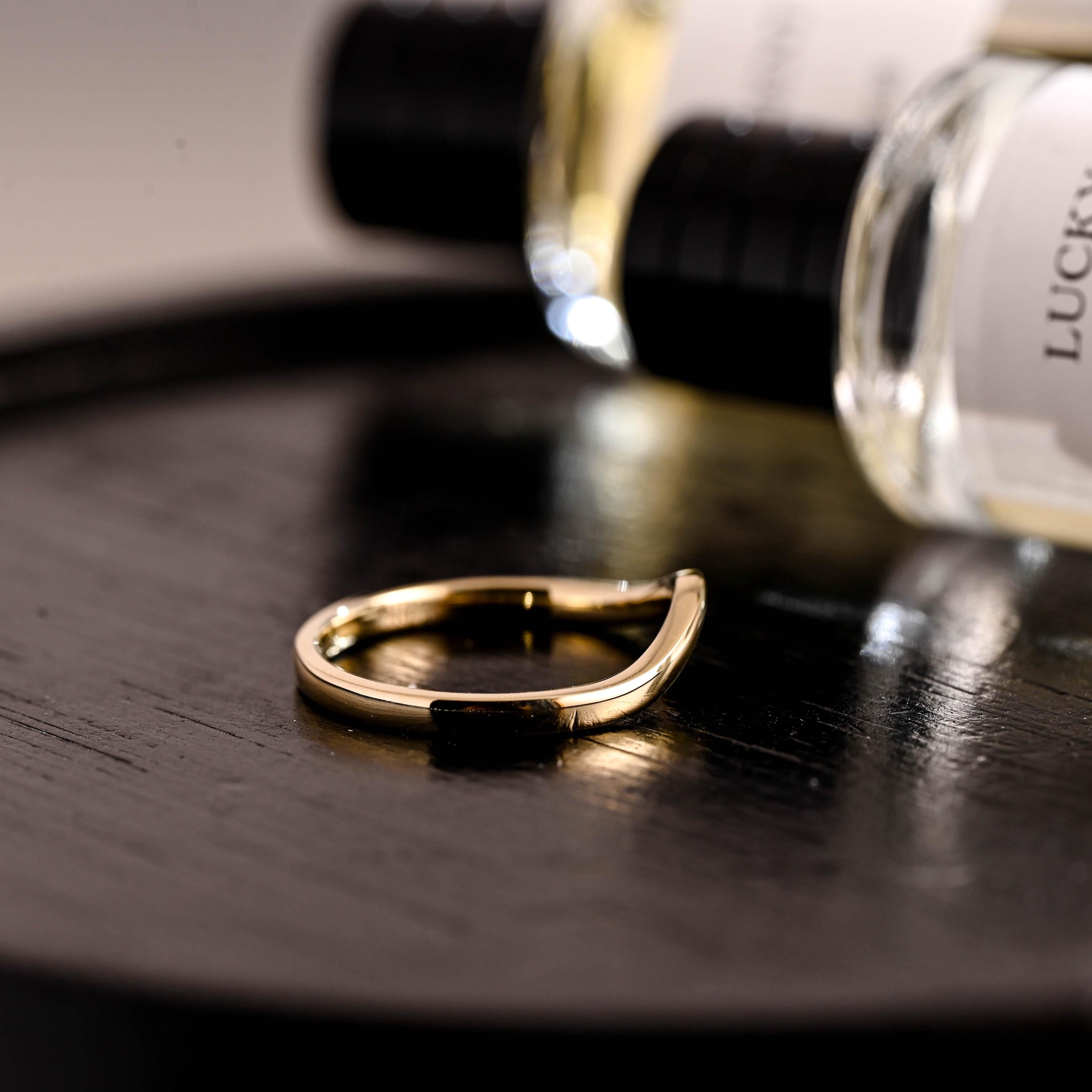 2mm Solid Gold Curved Wedding Band, Eternity Stacking Ring