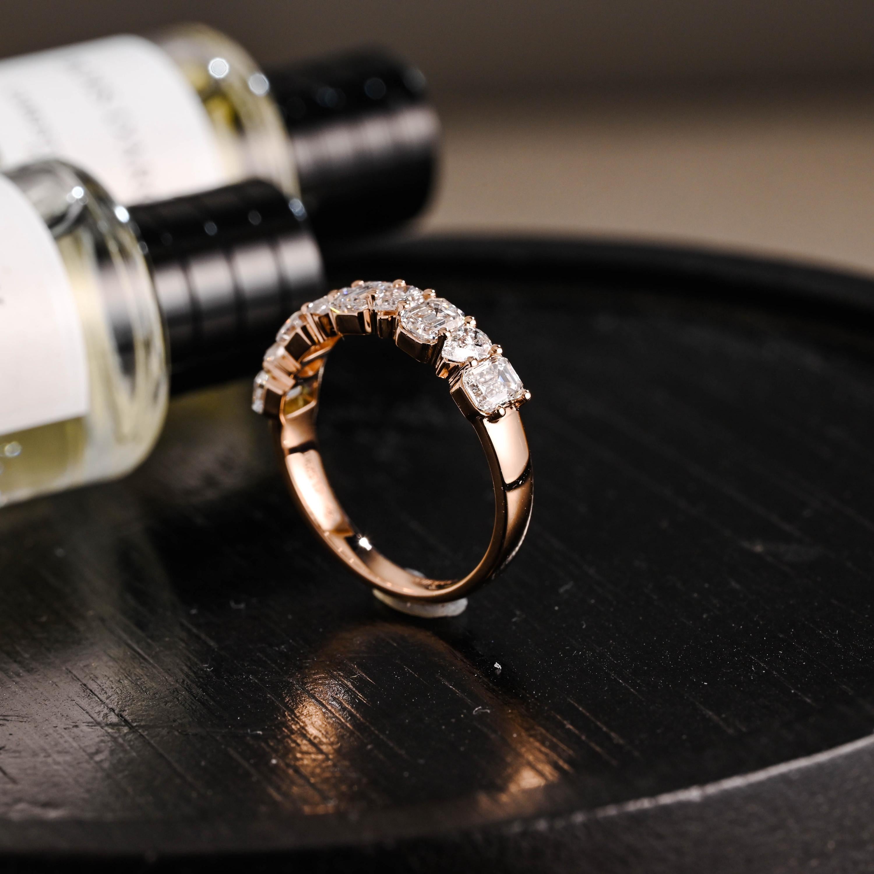 Solid Gold Pear & Emerald Cut Moissanite Wedding Band, 2.2mm