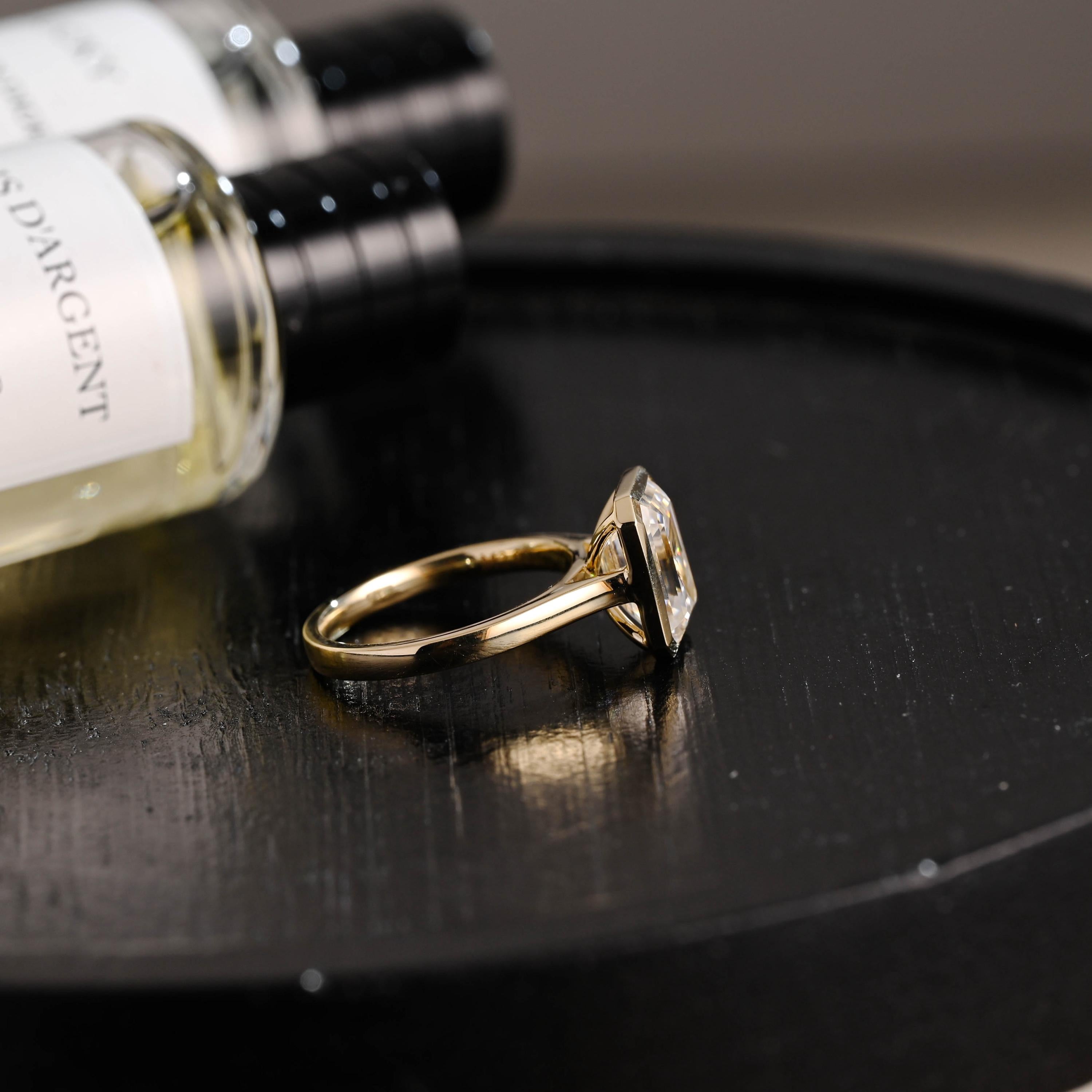 Solid Gold Emerald Cut Moissanite Engagement Ring, Proposal Ring, Promise Ring, Wedding Ring, Anniversary Gift Birthday Gift for Women Wife