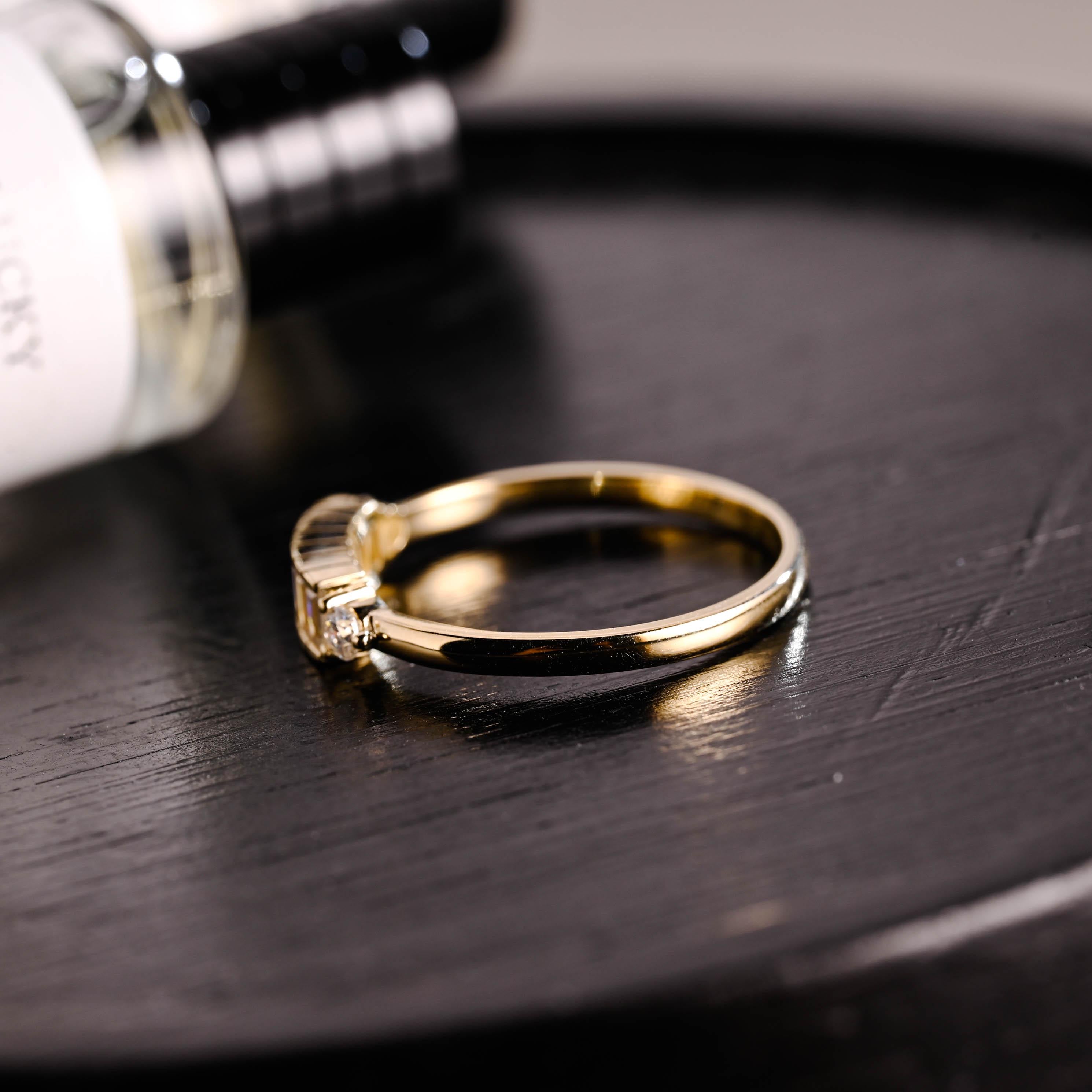 Solid Gold Baguette Moissanite Wedding Band, Half Eternity Ring