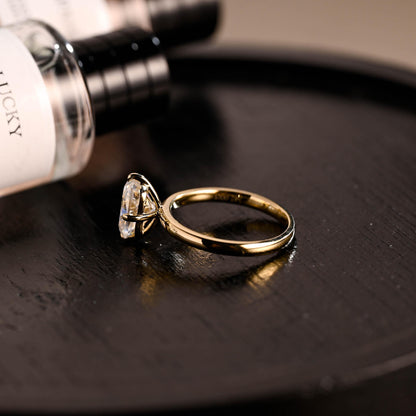 Solid Gold Elongated Cushion Moissanite Engagement Ring, Solitaire Compass Setting Moissanite Wedding Ring