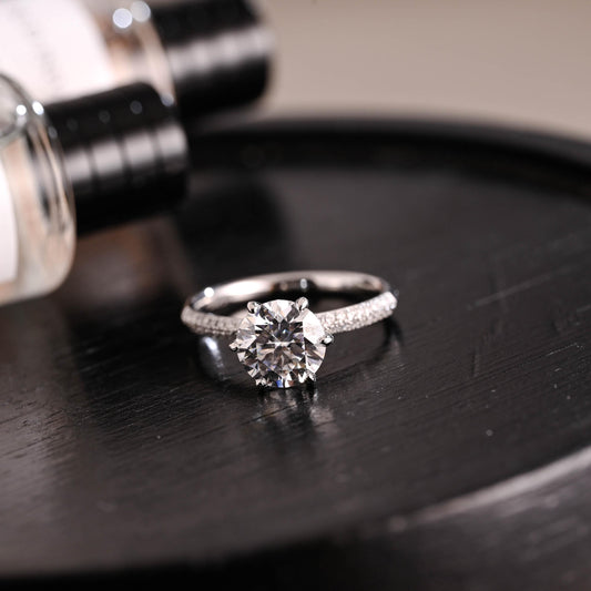 Half Eternity Promise Solid Gold Round Cut Moissanite Engagement Ring, Anniversary Gift for Women Wife