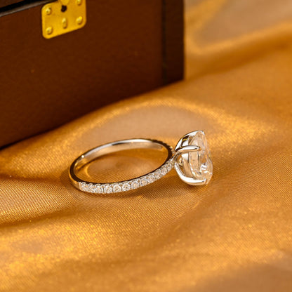 Solid Gold Oval Cut Moissanite Engagement Ring, Half Pave Wedding Ring