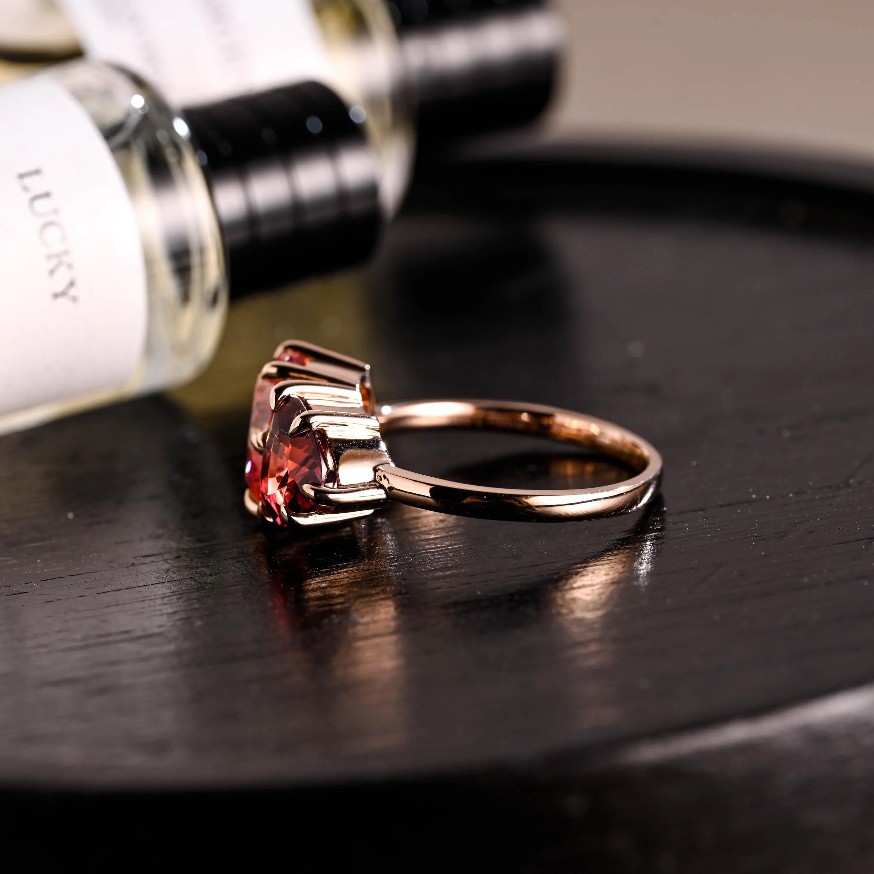 Toi et Moi Heart Garnet Ring Engagement Ring, Lab Pink Pear Sapphire Solid Gold Wedding Ring