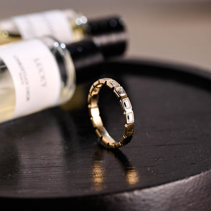 Solid Gold Emerald Cut Moissanite Wedding Band, Anniversary Ring