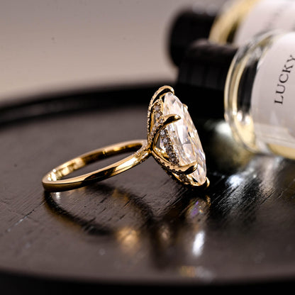 Prong Pave Marquise Cut Moissanite Ring, Solid Gold Wedding Ring, Anniversary Gift