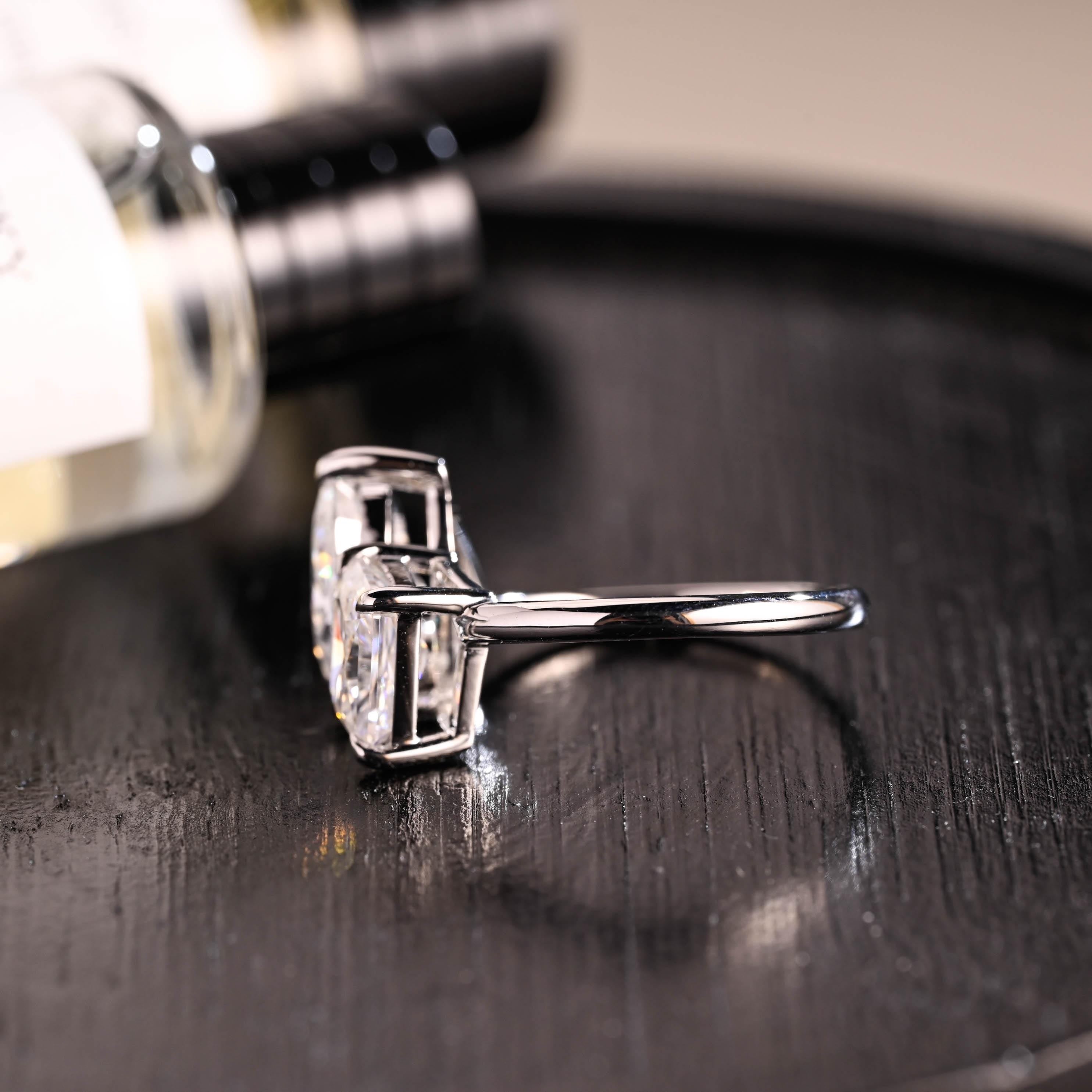 Toi et Moi Moissanite Engagement Ring, Radiant/Pear Moissanite Solid Gold Ring, Two-Stone Wedding Ring
