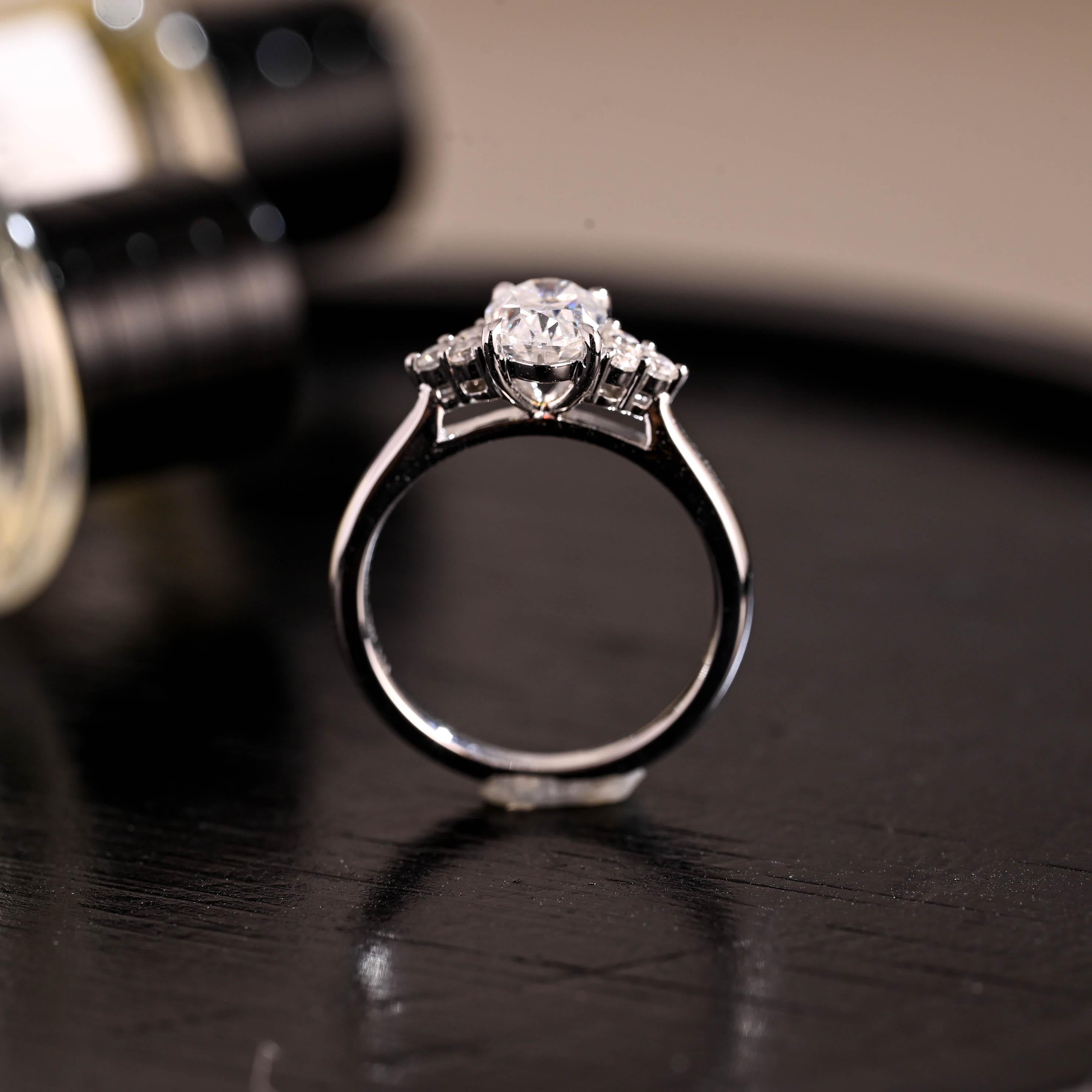 Solid Gold Cathedral Setting Oval Cut Moissanite Engagement Ring, Anniversary Ring for Women