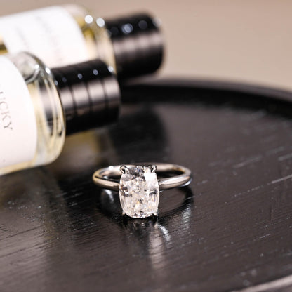Crushed Ice Cut Elongated Cushion Cut Moissanite Engagement Ring, Solid Gold Cushion Wedding Ring, Hidden Halo Anniversary Moissanite Ring
