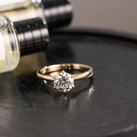 Tulip Solid Gold Round Cut Moissanite Engagement Ring, Bridge Accented with stones Proposal Ring
