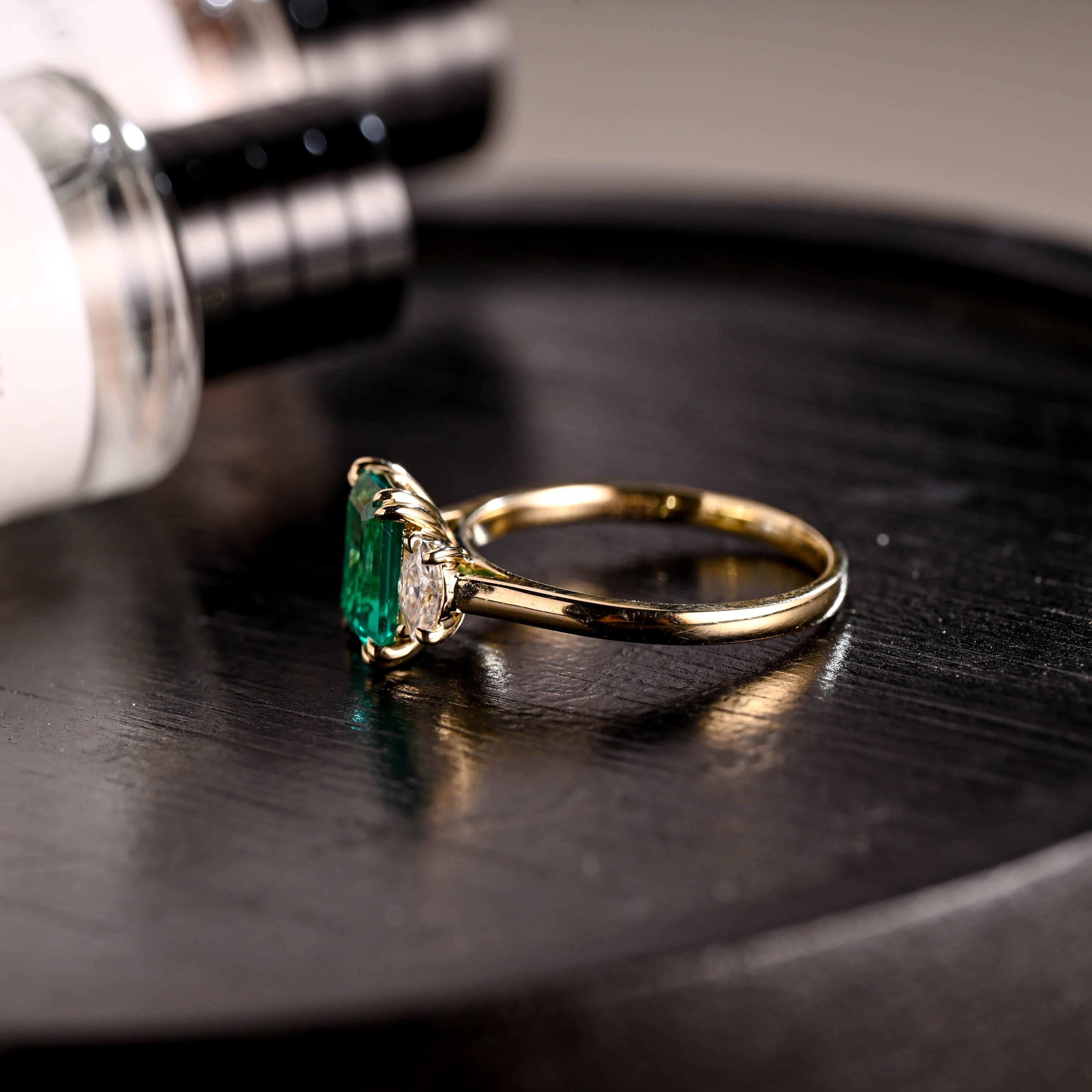 Lab Grown Emerald Engagement Ring, Three Stone Moissanite Wedding Ring, Anniversary Emerald Gemstone Ring, Moissanite Ring, Marquise Ring