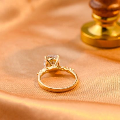 Marquise Accents Round Cut Moissanite Engagement Ring, Solid Gold 4 Prongs Anniversary Ring Gifts for Women Wife