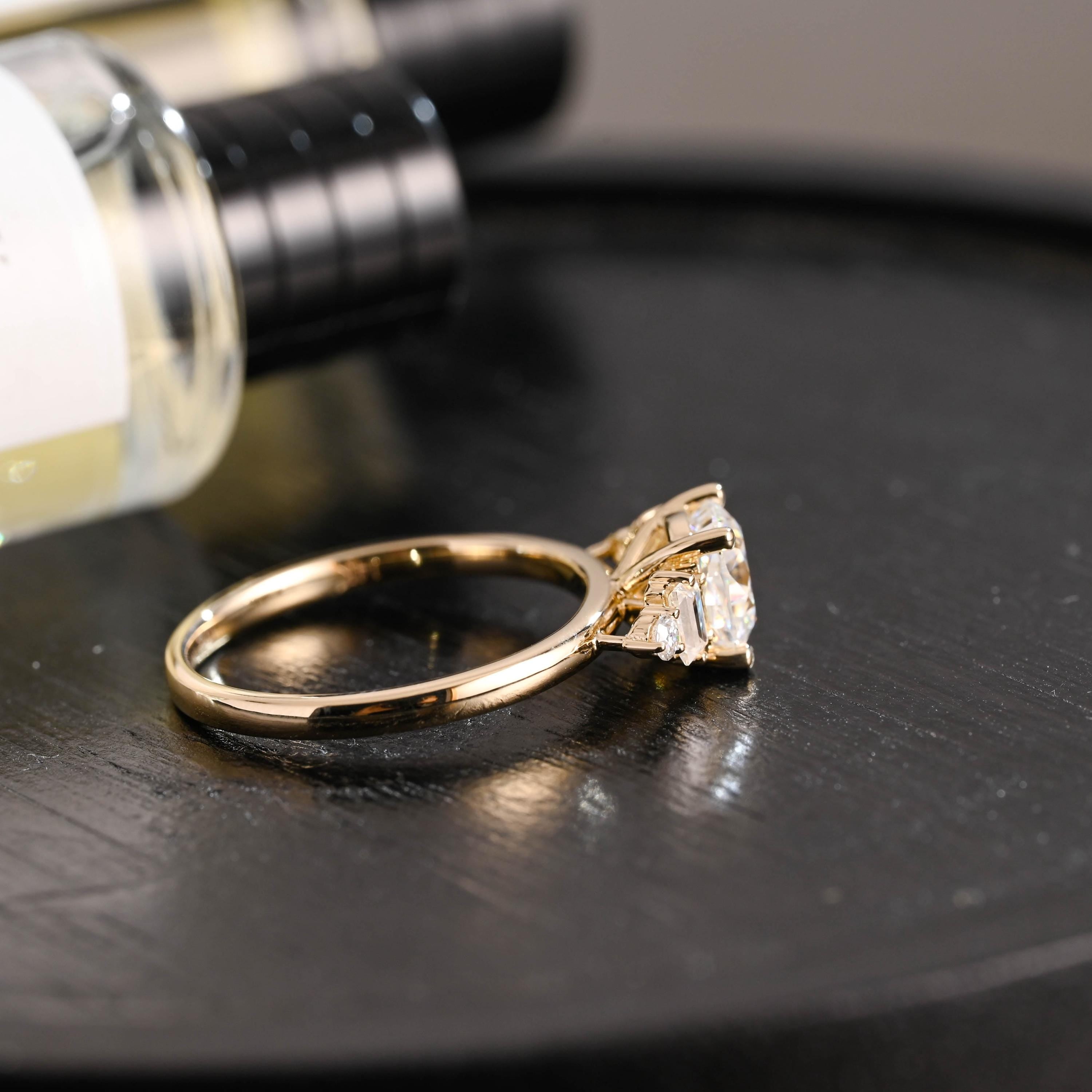 Solid Gold Cushion Cut Moissanite Engagement Ring, Proposal Ring, Round Promise Ring, Wedding Ring, Anniversary Gift Birthday Gift for Women