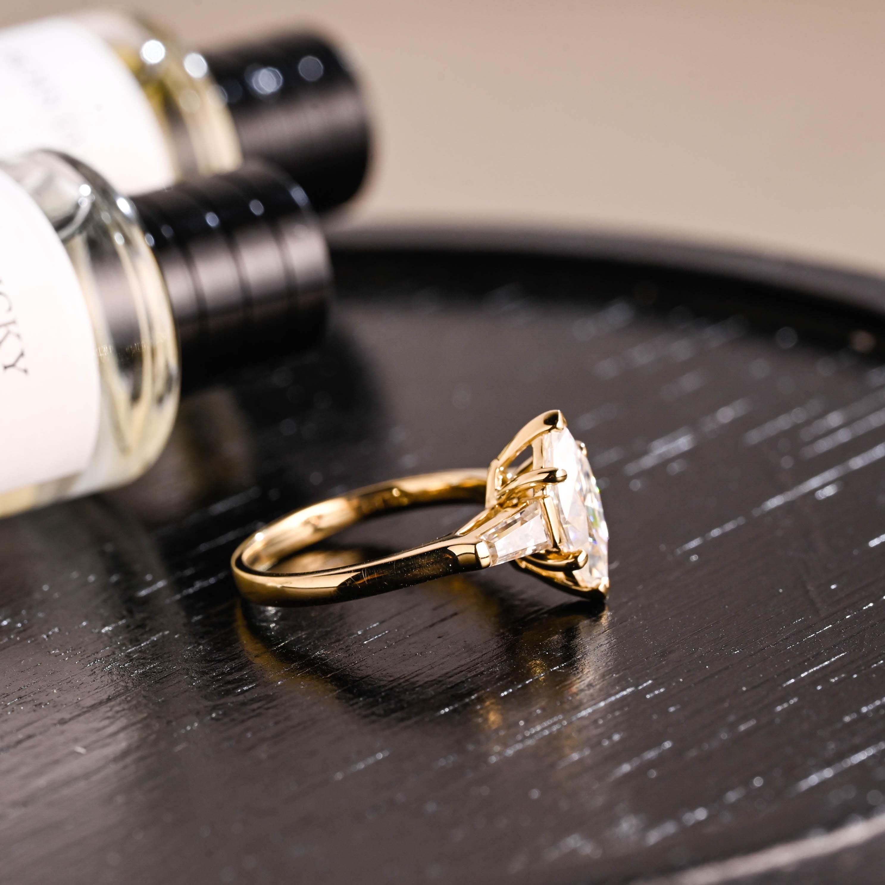 Solid Gold Marquise Moissanite Three Stone Engagement Ring, Anniversary Ring