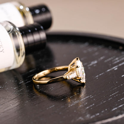 Solid Gold Marquise Moissanite Three Stone Engagement Ring, Anniversary Ring