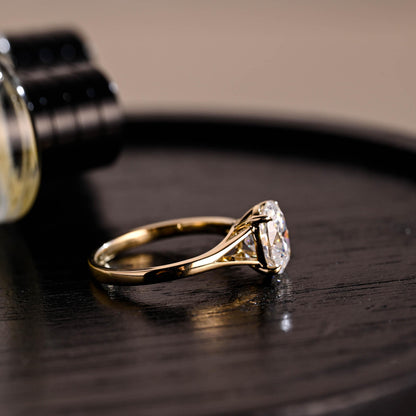 Solid Gold Solitaire Oval Cut Moissanite Engagement Ring, Anniversary Ring for Women