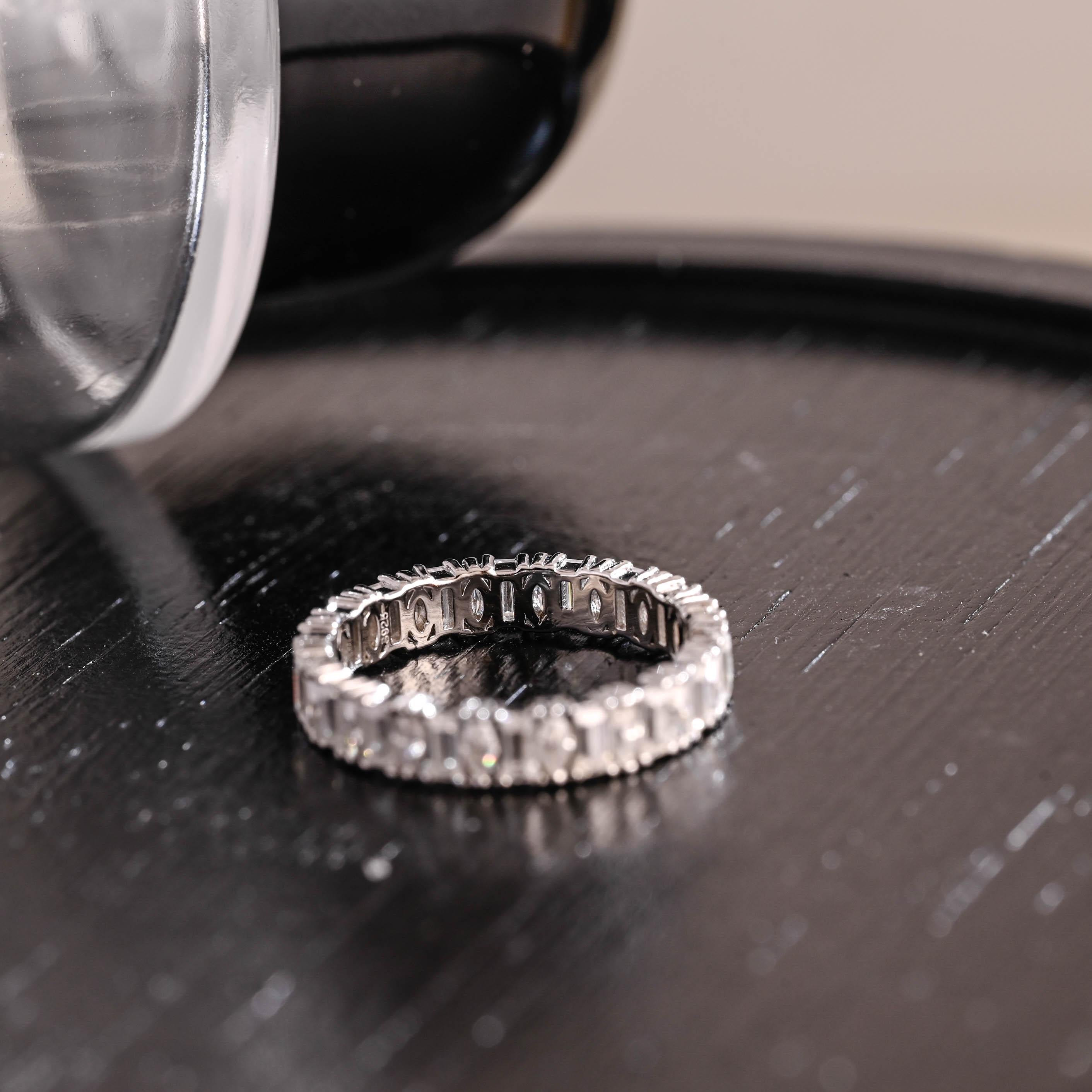 Solid Gold Baguette Marquise Moissanite Eternity Wedding Band