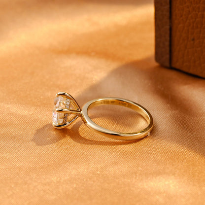 Hidden Halo Round Cut Moissanite Engagement Ring, Solid Gold Classic 6-Prong Anniversary Ring for Women