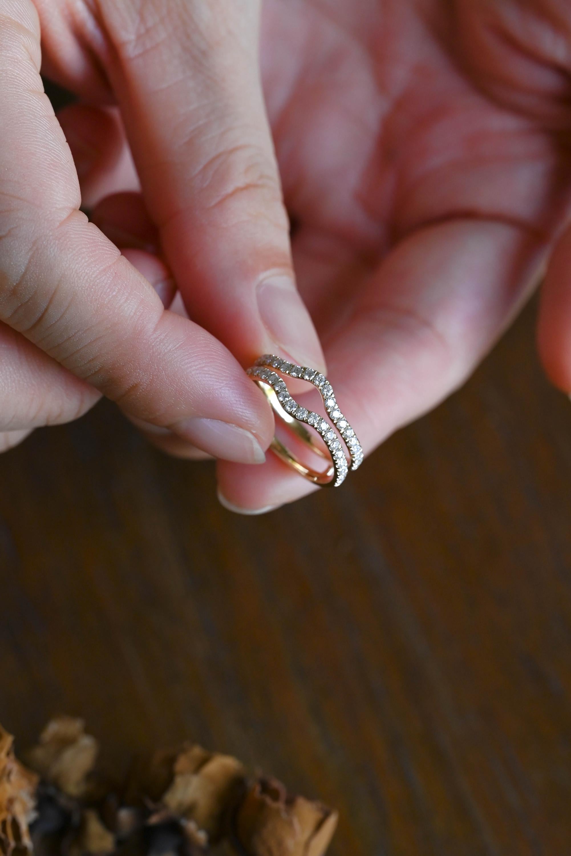 Solid Gold Round Cut Moissanite Wedding Band, Enhancer Matching Ring