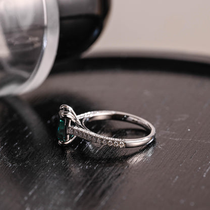 Full Pave Lab Grown Emerald Engagement Ring, Cathedral Setting Wedding Ring, 8 Prongs Anniversary Ring for Women, Moissanite Ring Gifts