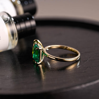 Solid Gold Toi et Moi Ring, Pear Cut Peridot & Lab Grown Emerald Engagement Ring