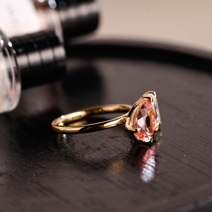 Solid Gold Pear Cut Lab Grown Pink Sapphire Toi et Moi Ring, Memorial Two Stone Engagement Ring