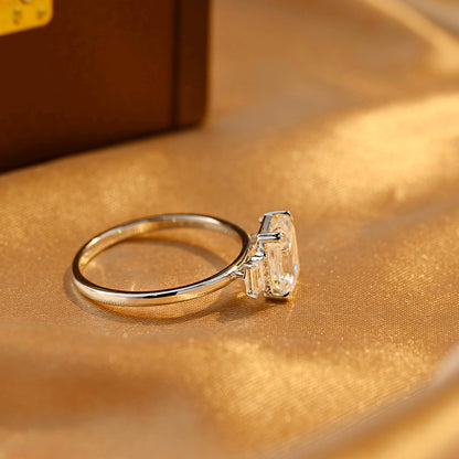 Three Stone Emerald Cut Moissanite Engagement Ring, Solid Gold Emerald Cut Moissanite Wedding Ring, Anniversary Ring, Moissanite Gifts