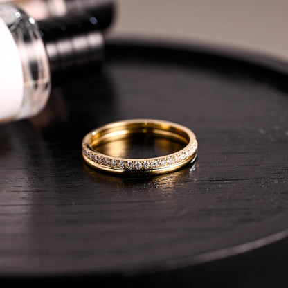 Moissanite Pave Solid Gold Wedding Band, Eternity Ring