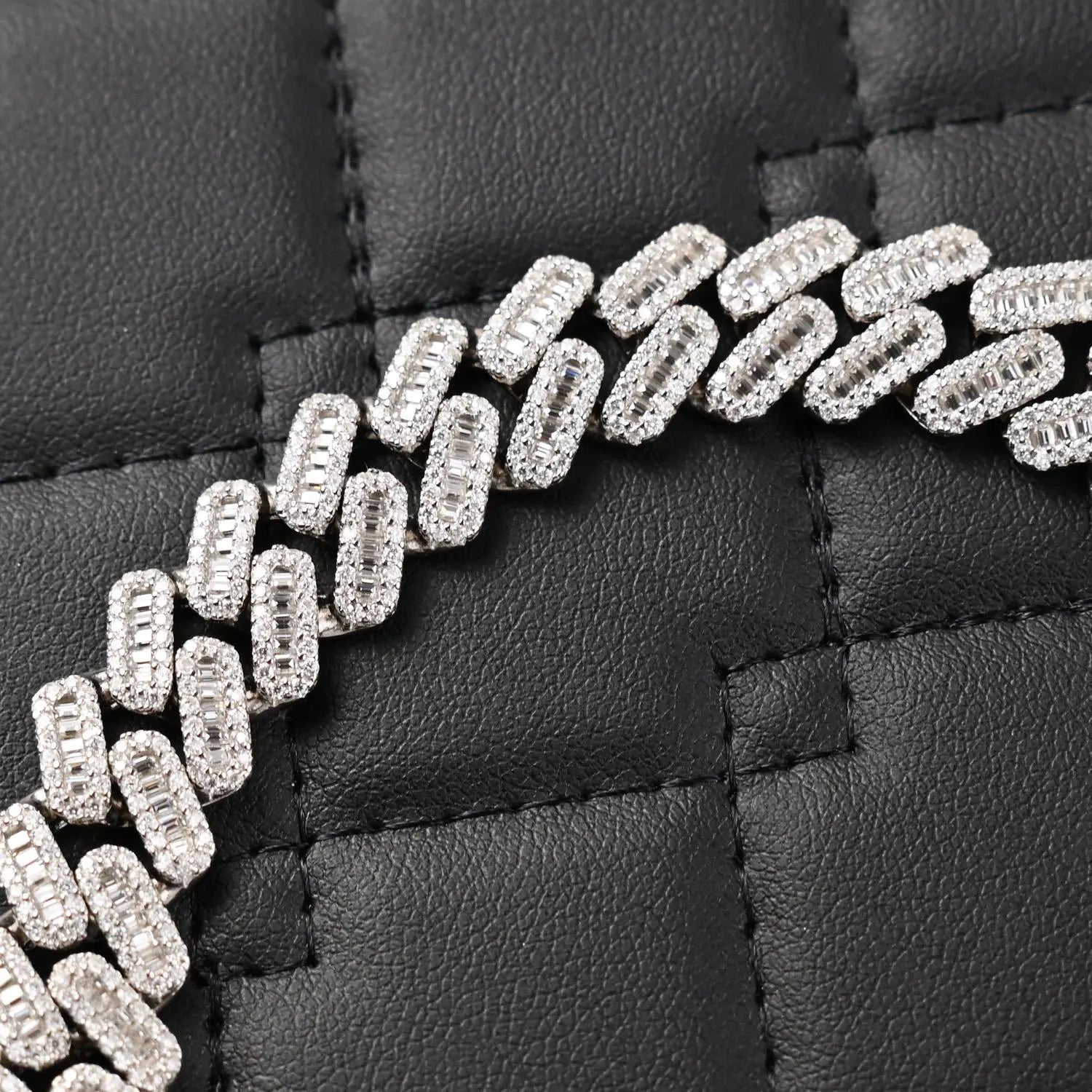VVS Moissanite Cuban Link Bracelet Solid Sterling Silver 925 | Baguette Moissanites 17 Carats 12mm