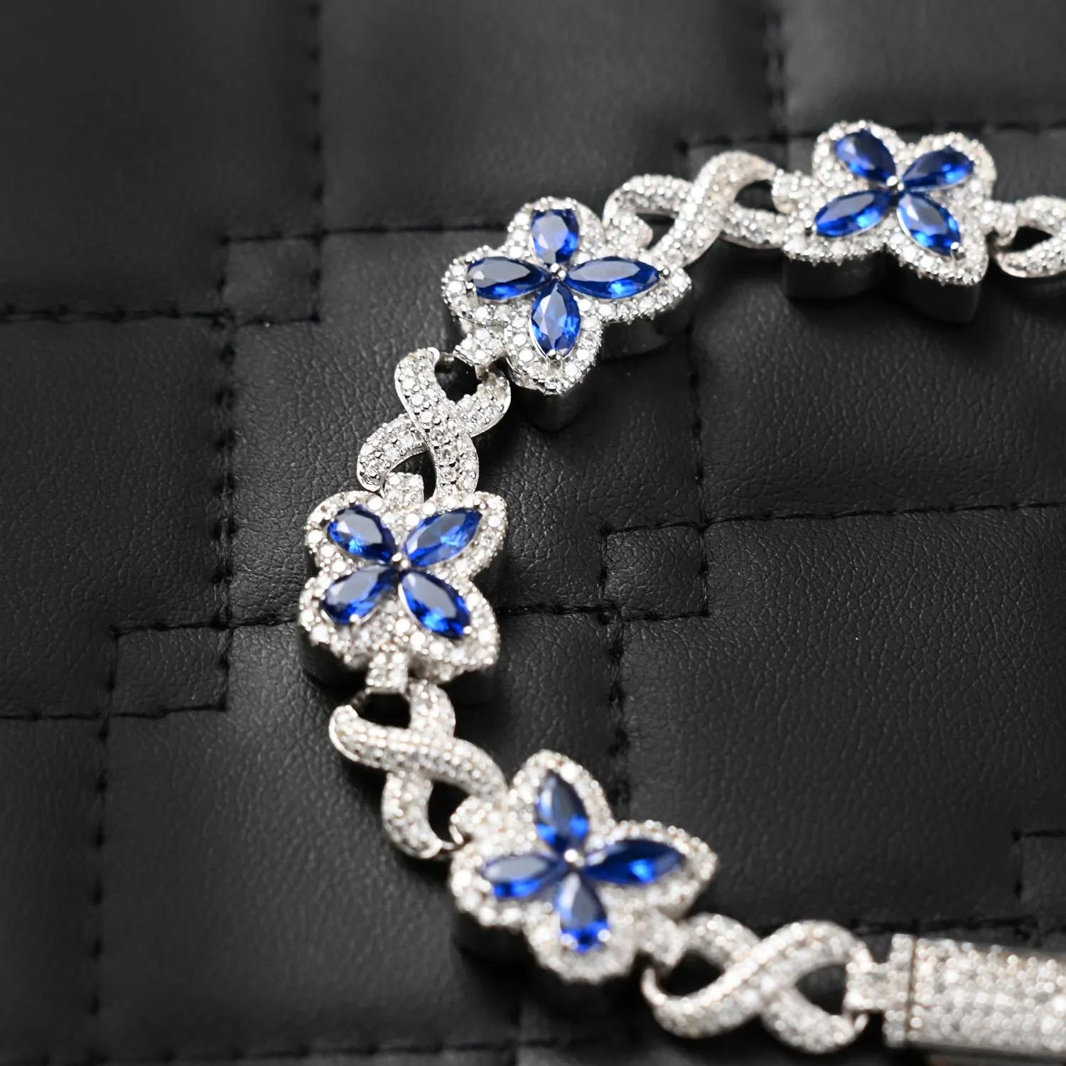 Butterfly Infinity Bracelet Blue Sapphire Bracelet 4.10CTW Moissanite VVS D Color | 925 Sterling Silver 14K Gold Plated 12MM