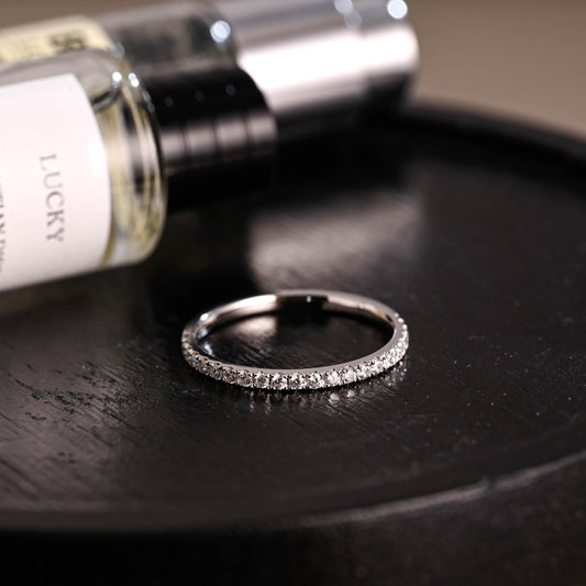 Solid Gold Moissanite Wedding Band, Round Cut Anniversary Ring