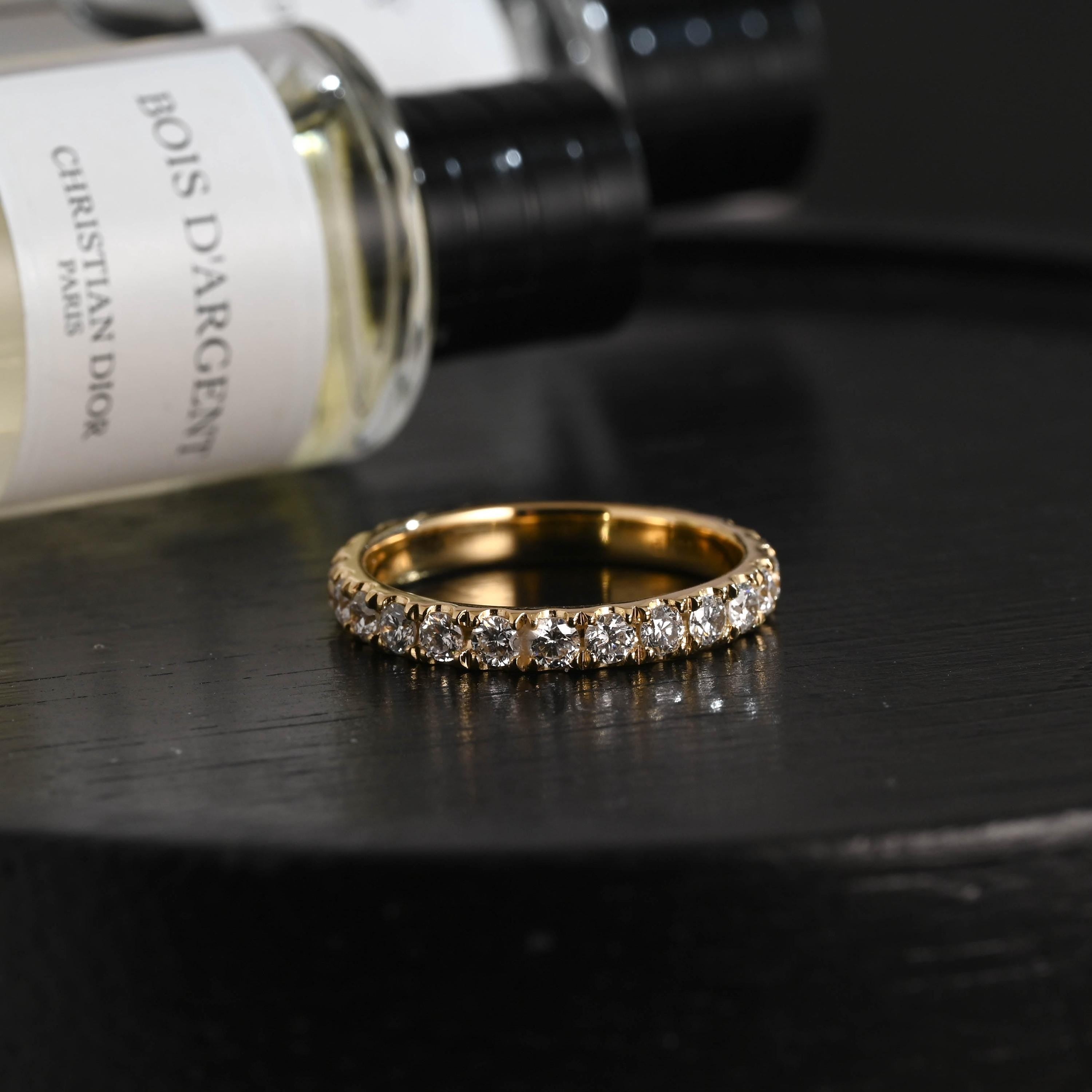 Solid Gold 3mm Round Cut Moissanite Wedding Band, Anniversary Ring